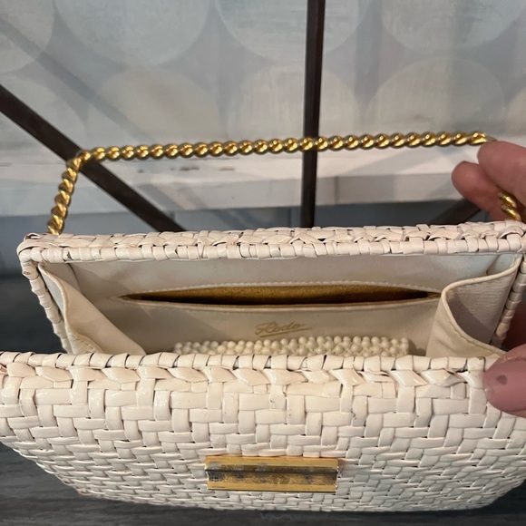 Vintage 1950s Rodo Italy Wicker Straw Woven Clutch Bag White - Picture 6 of 11